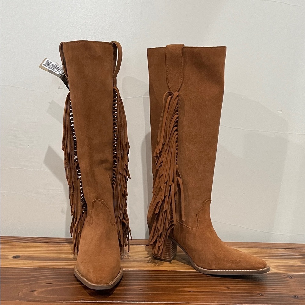 dingo Brown Suede Fringe Heeled Boots
